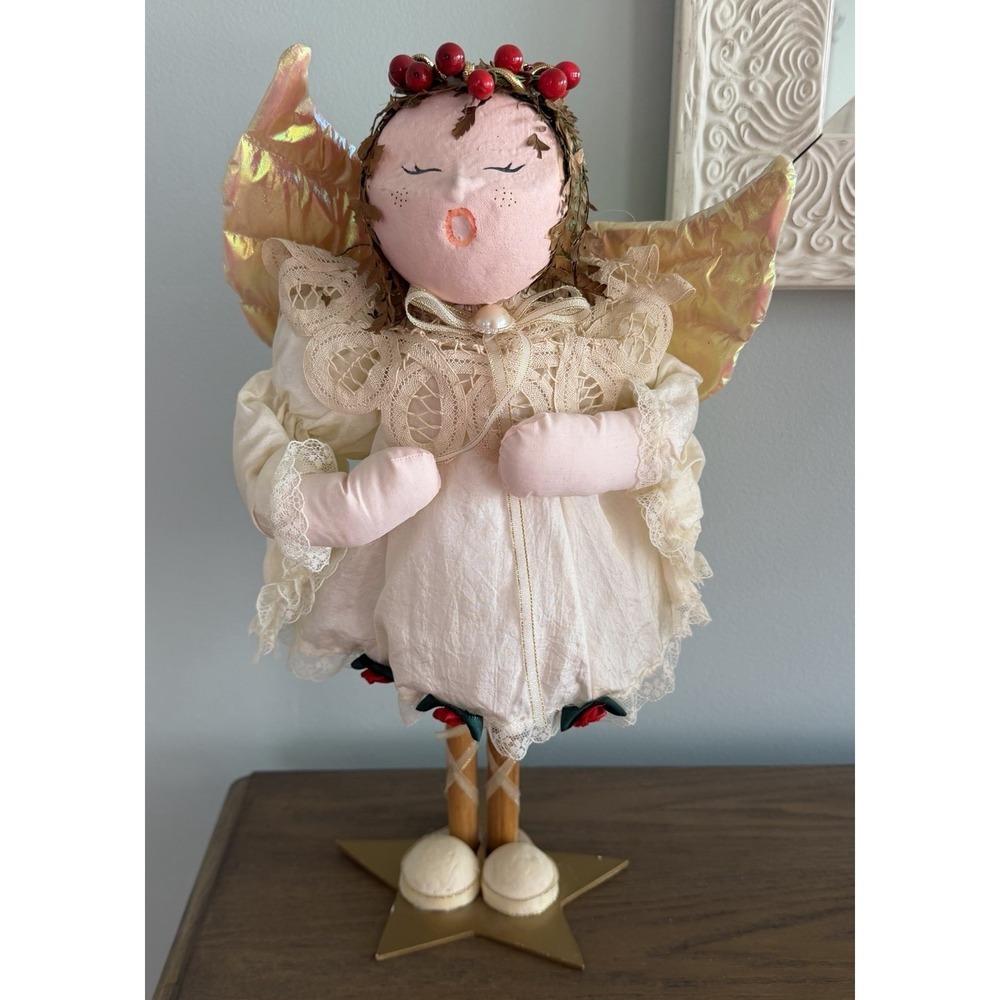 Vintage‎ Style Angel Doll 15" Handmade Fabric Folk Art Christmas Decor Boho